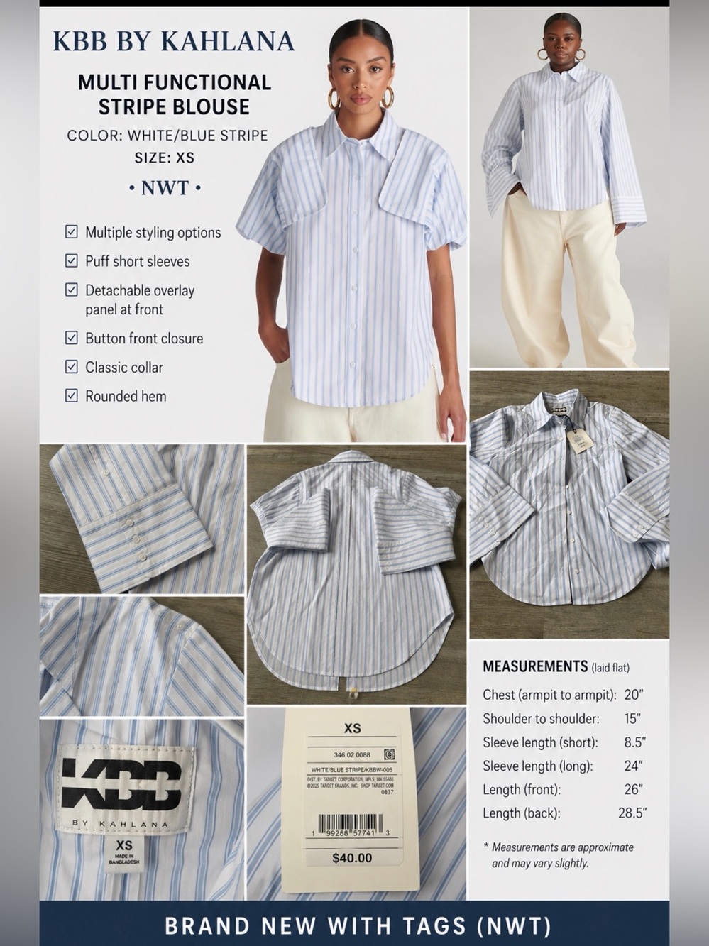 KBB by Kahlana Multi-Functional Stripe Blouse – NWT